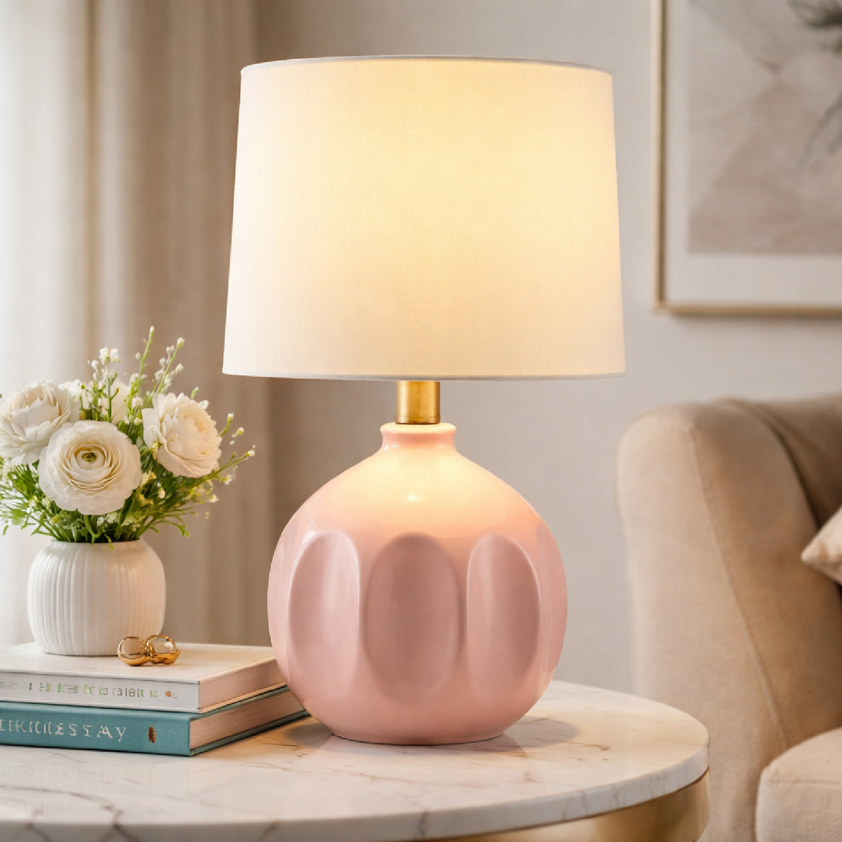 Modern European furniture - Linen Carved Ceramic Table Lamp - www.oroa.com | Oroa.com