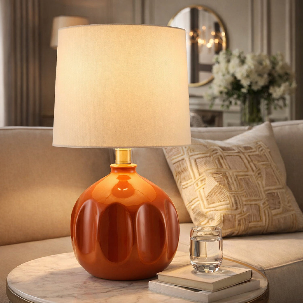 Modern European furniture - Linen Carved Ceramic Table Lamp - www.oroa.com | Oroa.com