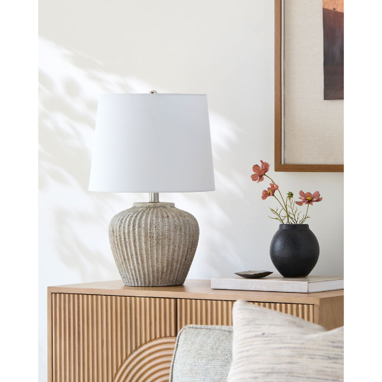 Modern European furniture - Carved Gray Ceramic Table Lamp - www.oroa.com | Oroa.com
