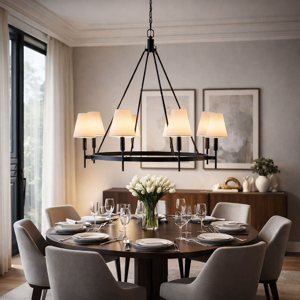 Modern European furniture - Black Metal Ring 8-Light Chandelier - www.oroa.com | Oroa.com