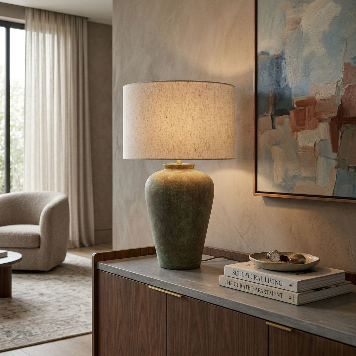 Modern European furniture - Painted Cement Linen Table Lamp - www.oroa.com | Oroa.com