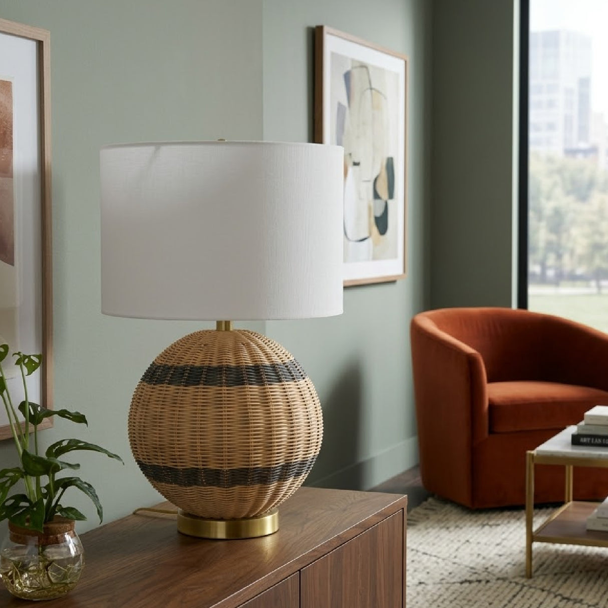 Modern European furniture - Round Rattan Base Table Lamp - www.oroa.com | Oroa.com