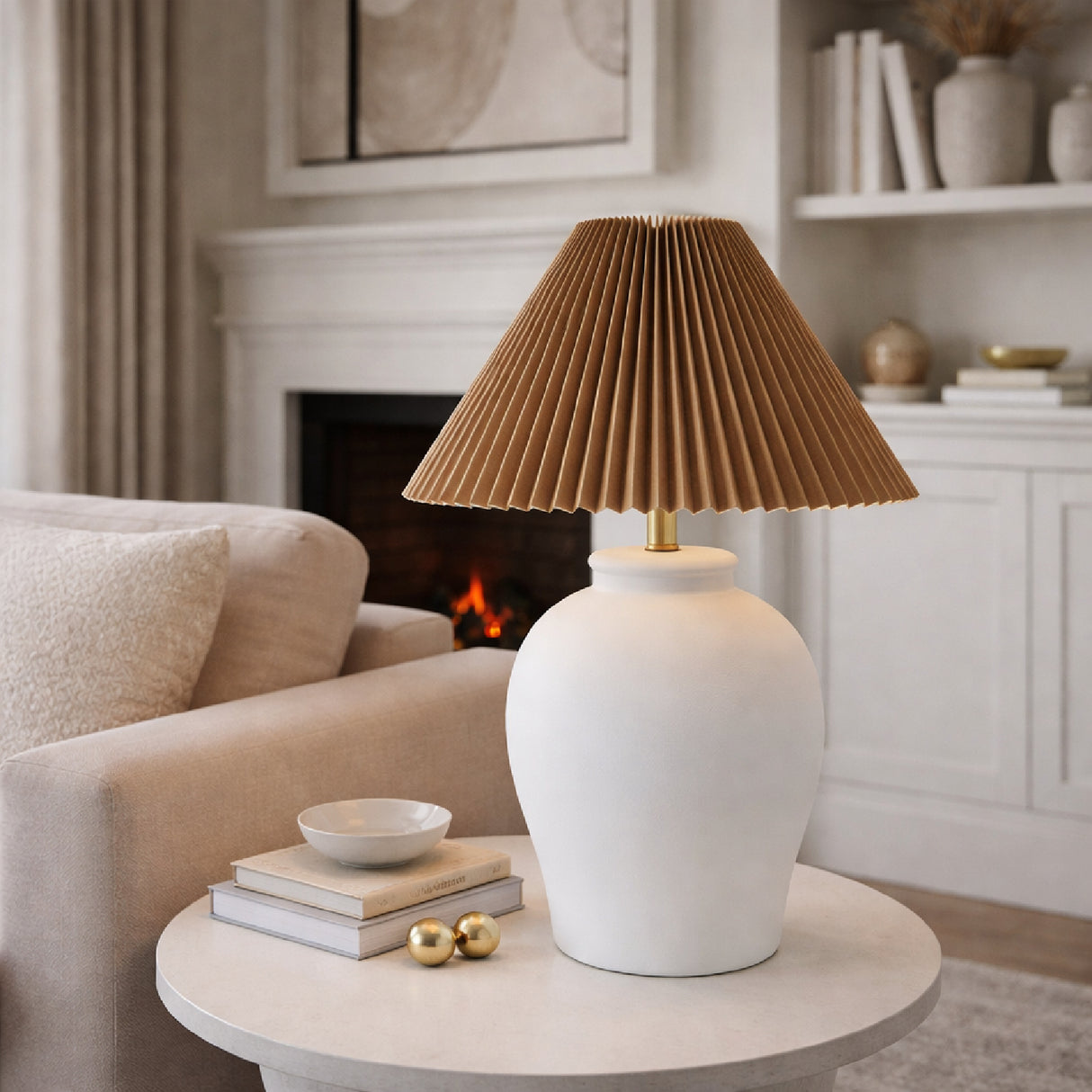Modern European furniture - Brown Pleated Linen Table Lamp - www.oroa.com | Oroa.com