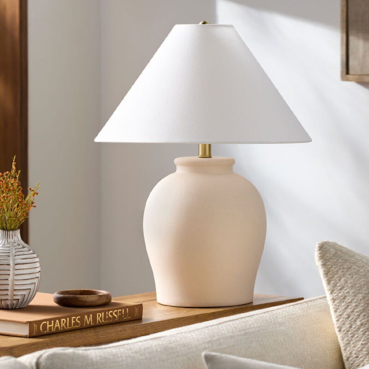 Modern European furniture - Ceramic White Linen Table Lamp - www.oroa.com | Oroa.com