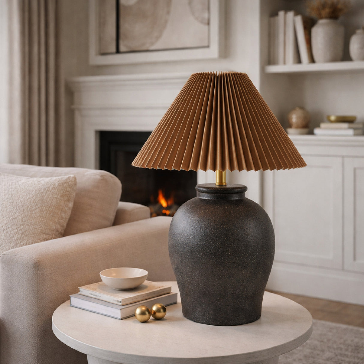 Modern European furniture - Brown Pleated Linen Table Lamp - www.oroa.com | Oroa.com
