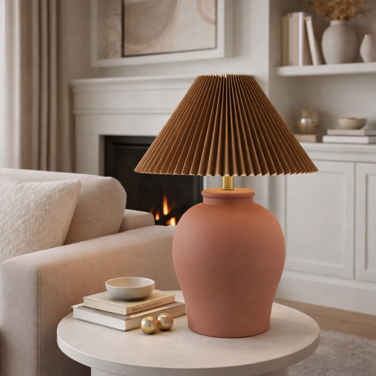 Modern European furniture - Brown Pleated Linen Table Lamp - www.oroa.com | Oroa.com