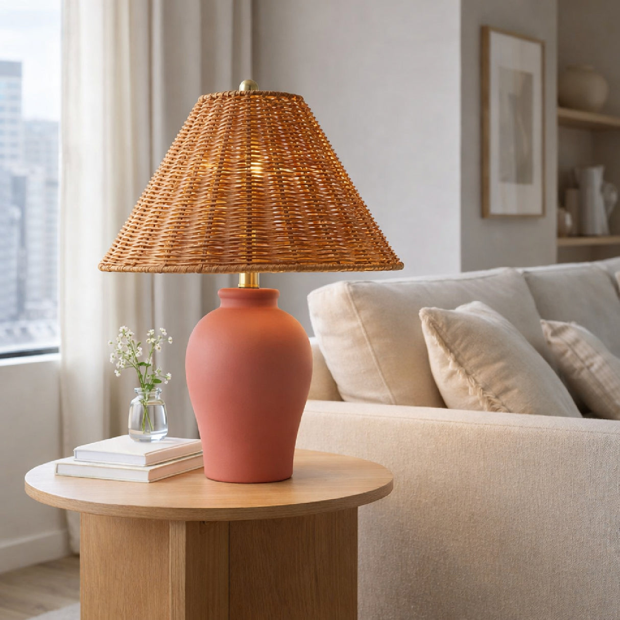 Modern European furniture - Brown Rattan Ceramic Table Lamp - www.oroa.com | Oroa.com