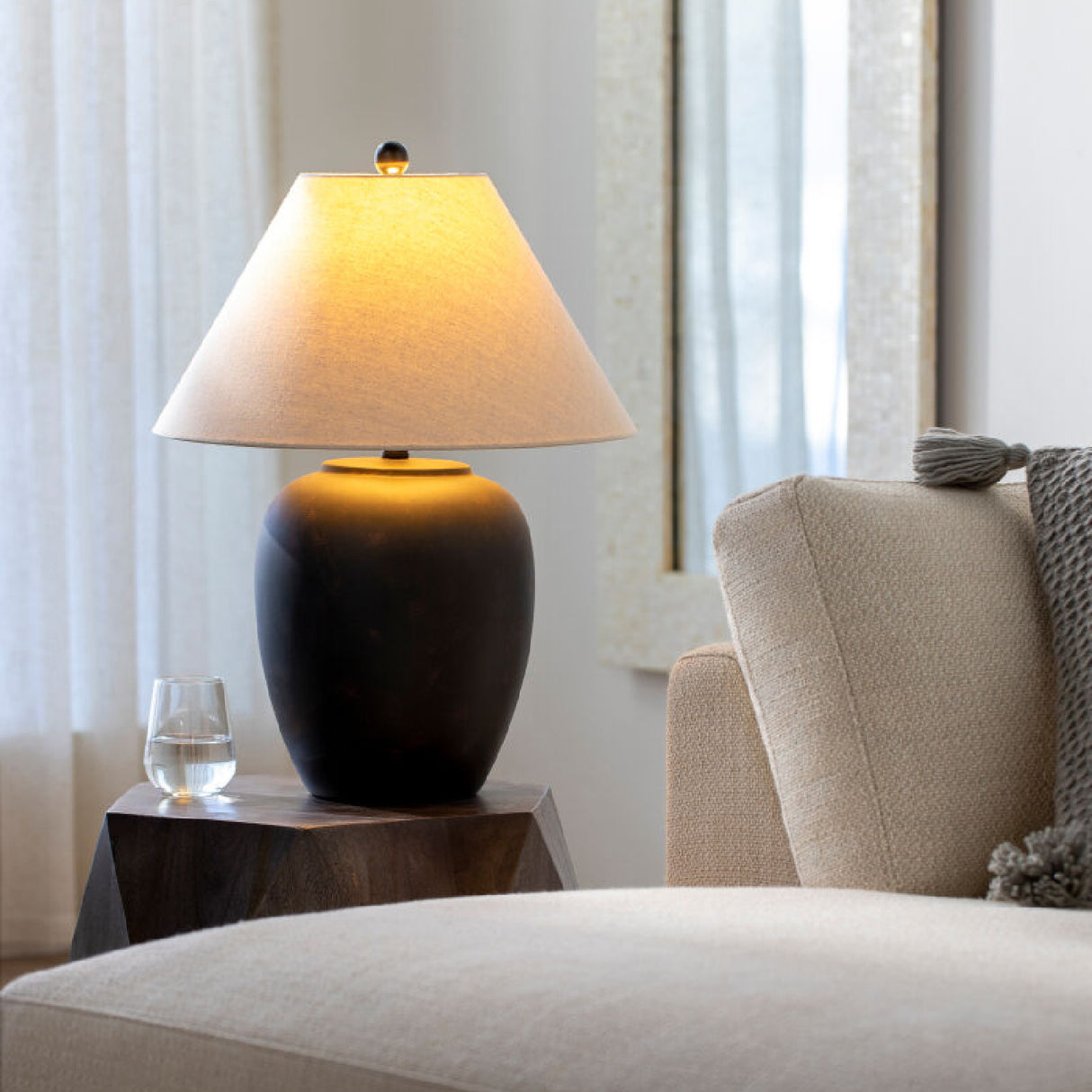 Modern European furniture - Ceramic Beige Linen Table Lamp - www.oroa.com | Oroa.com