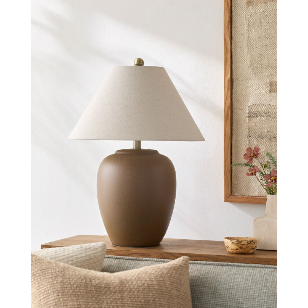 Modern European furniture - Ceramic Beige Linen Table Lamp - www.oroa.com | Oroa.com