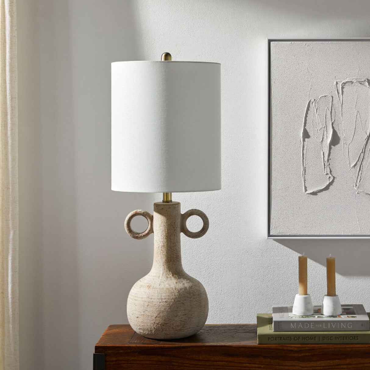 Modern European furniture - Beige Ceramic Accent Table Lamp - www.oroa.com | Oroa.com