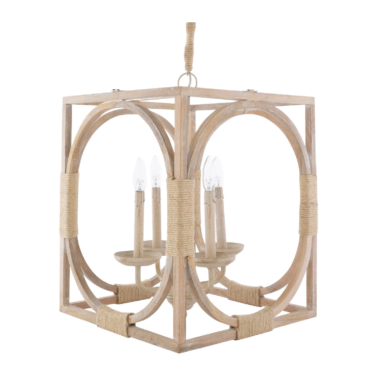 Modern European furniture - Whitewashed Wooden 4-Light Chandelier - www.oroa.com | Oroa.com