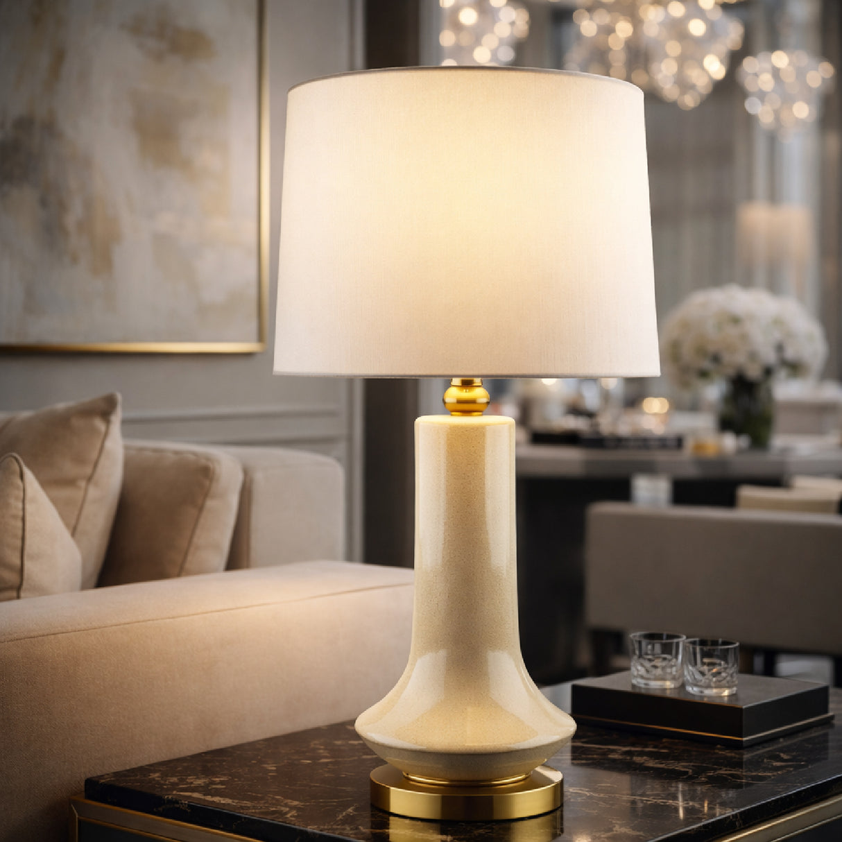Modern European furniture - Distressed Cream Ceramic Table Lamp - www.oroa.com | Oroa.com