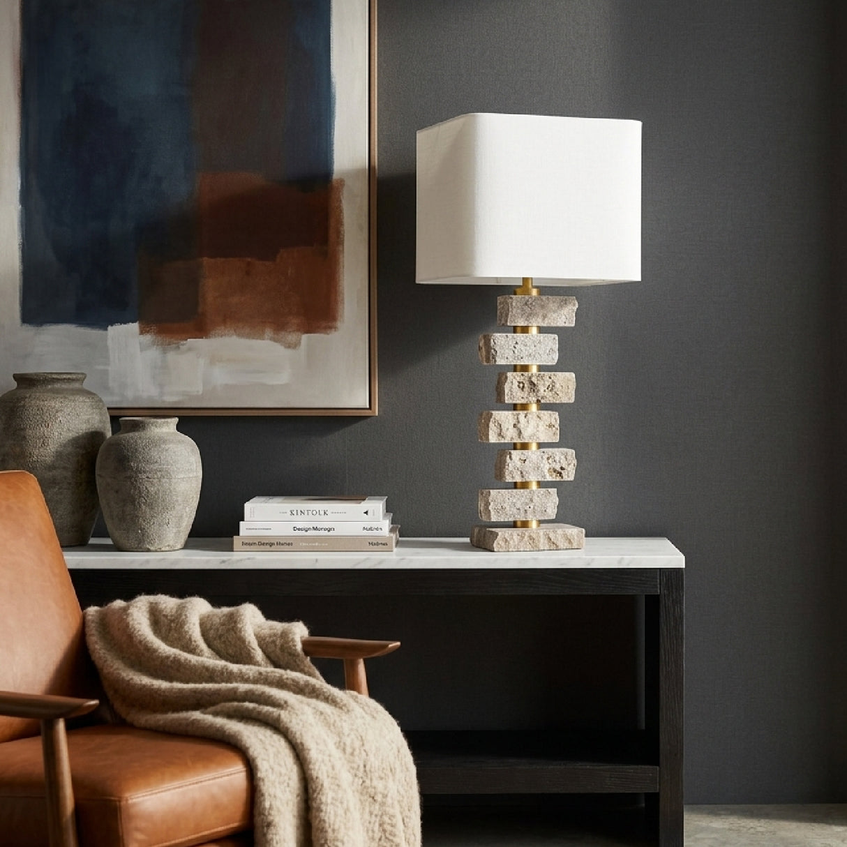 Modern European furniture - Organic Marble Stacked Table Lamp - www.oroa.com | Oroa.com