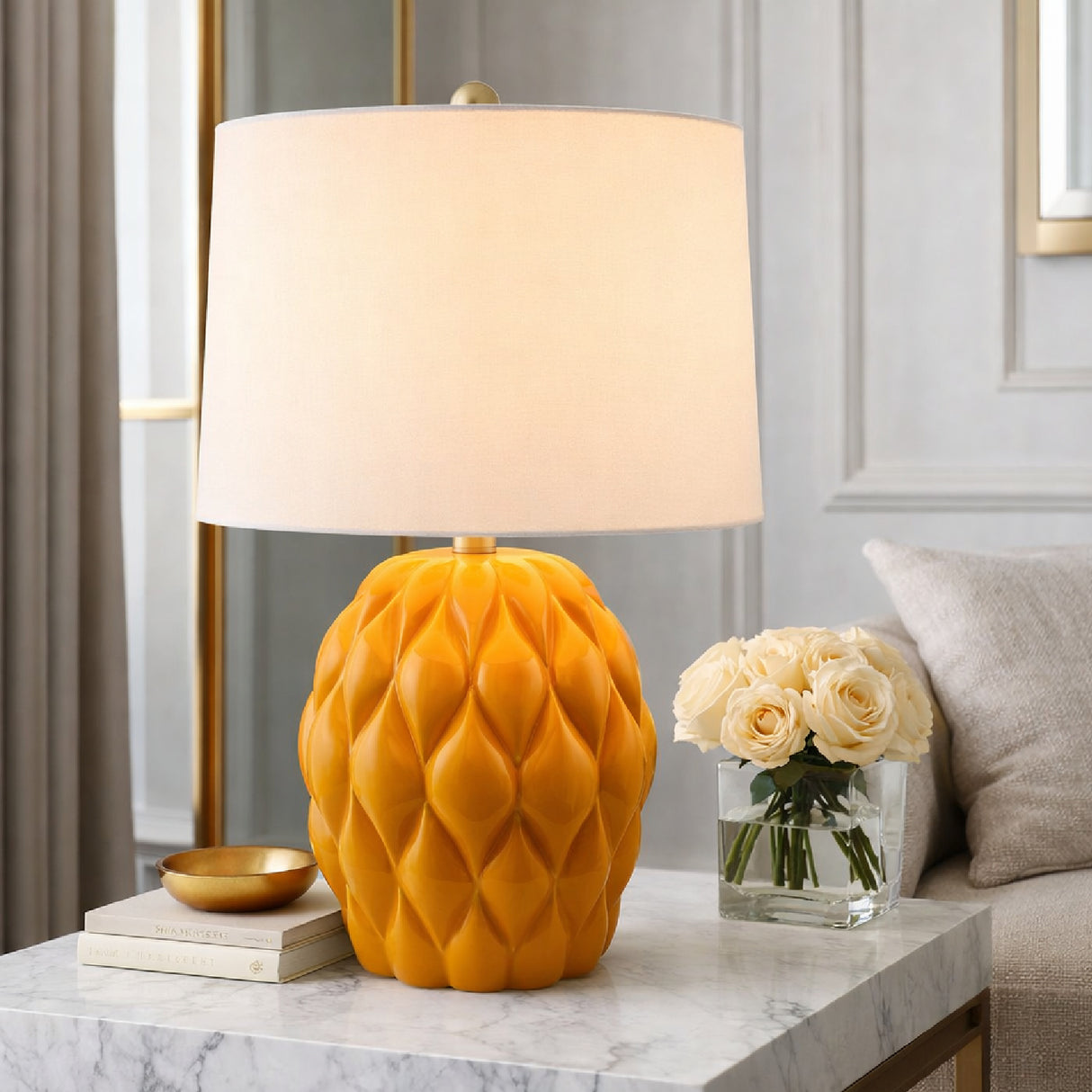 Modern European furniture - Reliefed Ceramic Accent Table Lamp - www.oroa.com | Oroa.com