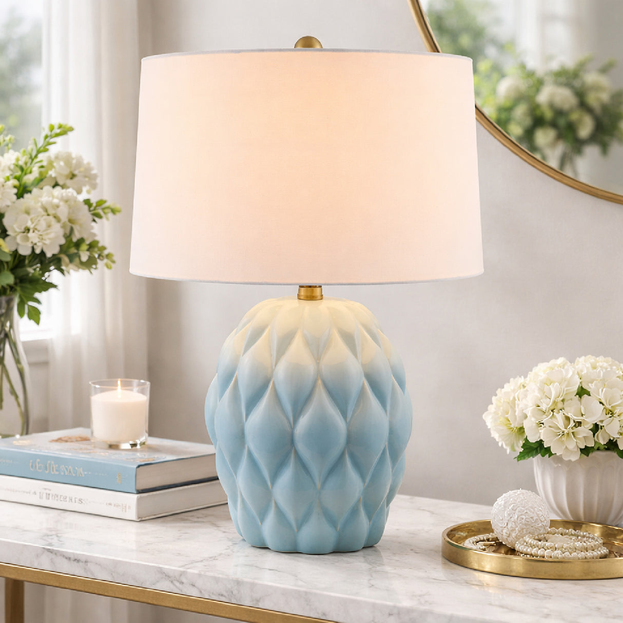 Modern European furniture - Reliefed Ceramic Accent Table Lamp - www.oroa.com | Oroa.com