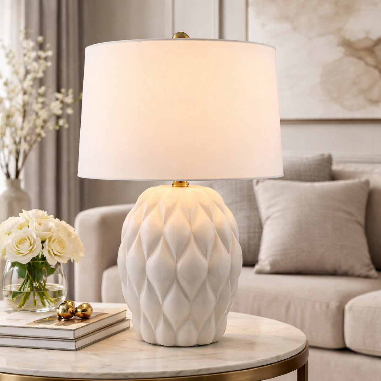 Modern European furniture - Reliefed Ceramic Accent Table Lamp - www.oroa.com | Oroa.com