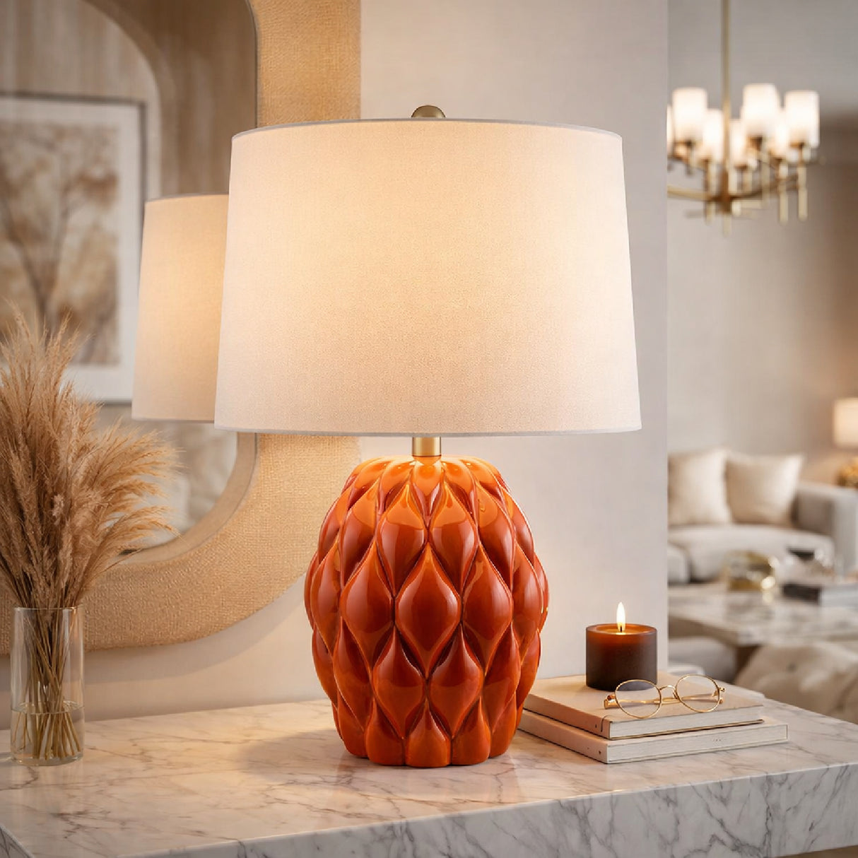 Modern European furniture - Reliefed Ceramic Accent Table Lamp - www.oroa.com | Oroa.com