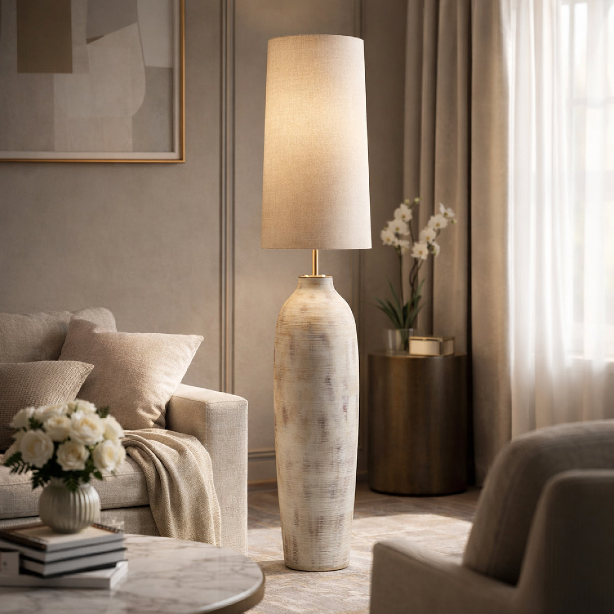 Modern European furniture - Painted Cream Cement Floor Lamp - www.oroa.com | Oroa.com