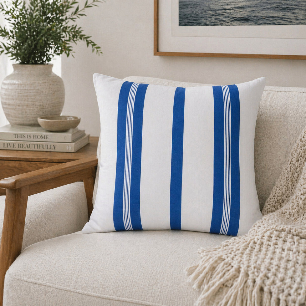 Modern European furniture - Blue Stripes Down Insert Pillow - www.oroa.com | Oroa.com