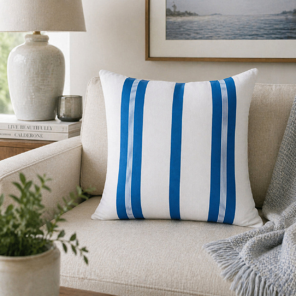 Modern European furniture - Blue Stripes Down Insert Pillow - www.oroa.com | Oroa.com