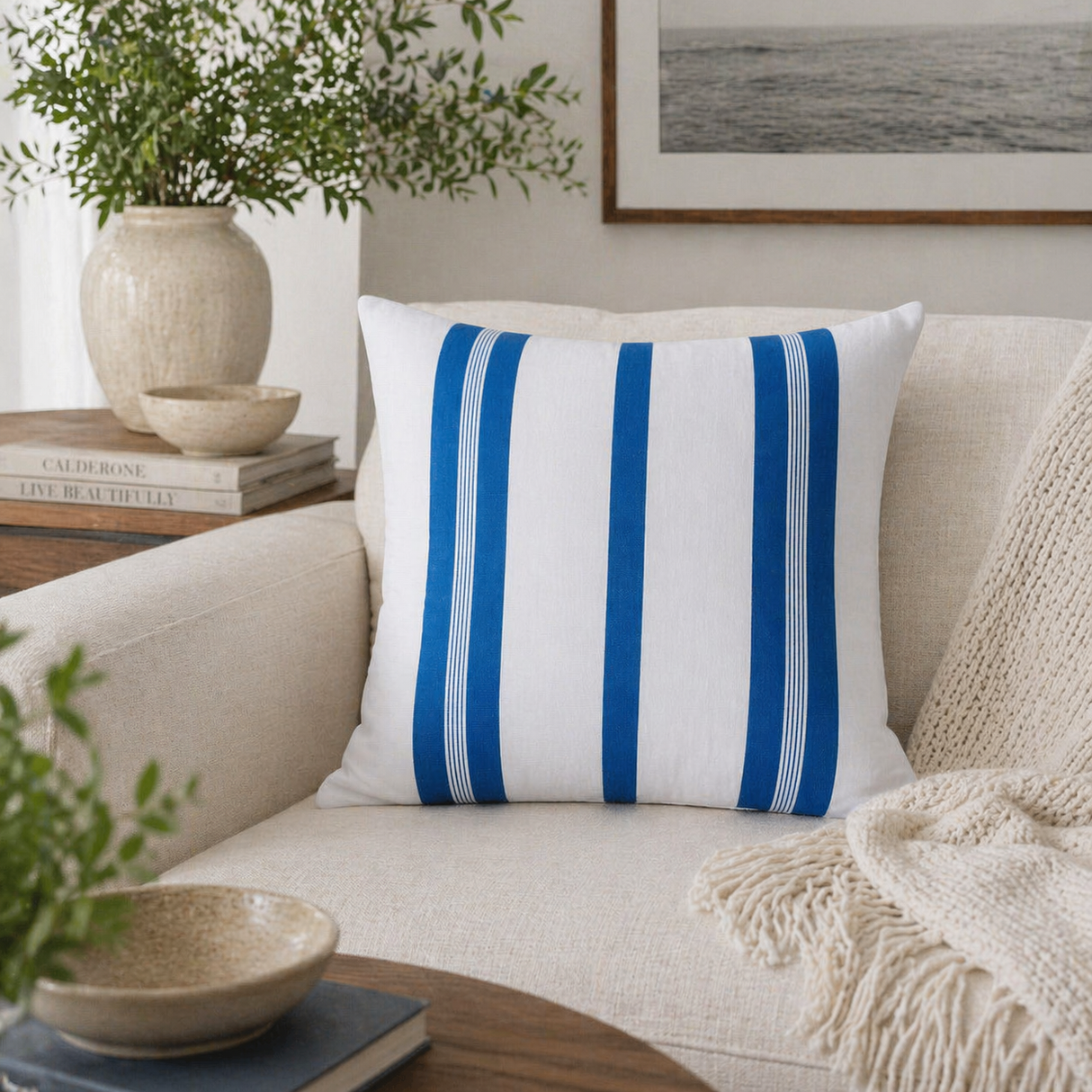Modern European furniture - Blue Stripes Poly Insert Pillow - www.oroa.com | Oroa.com