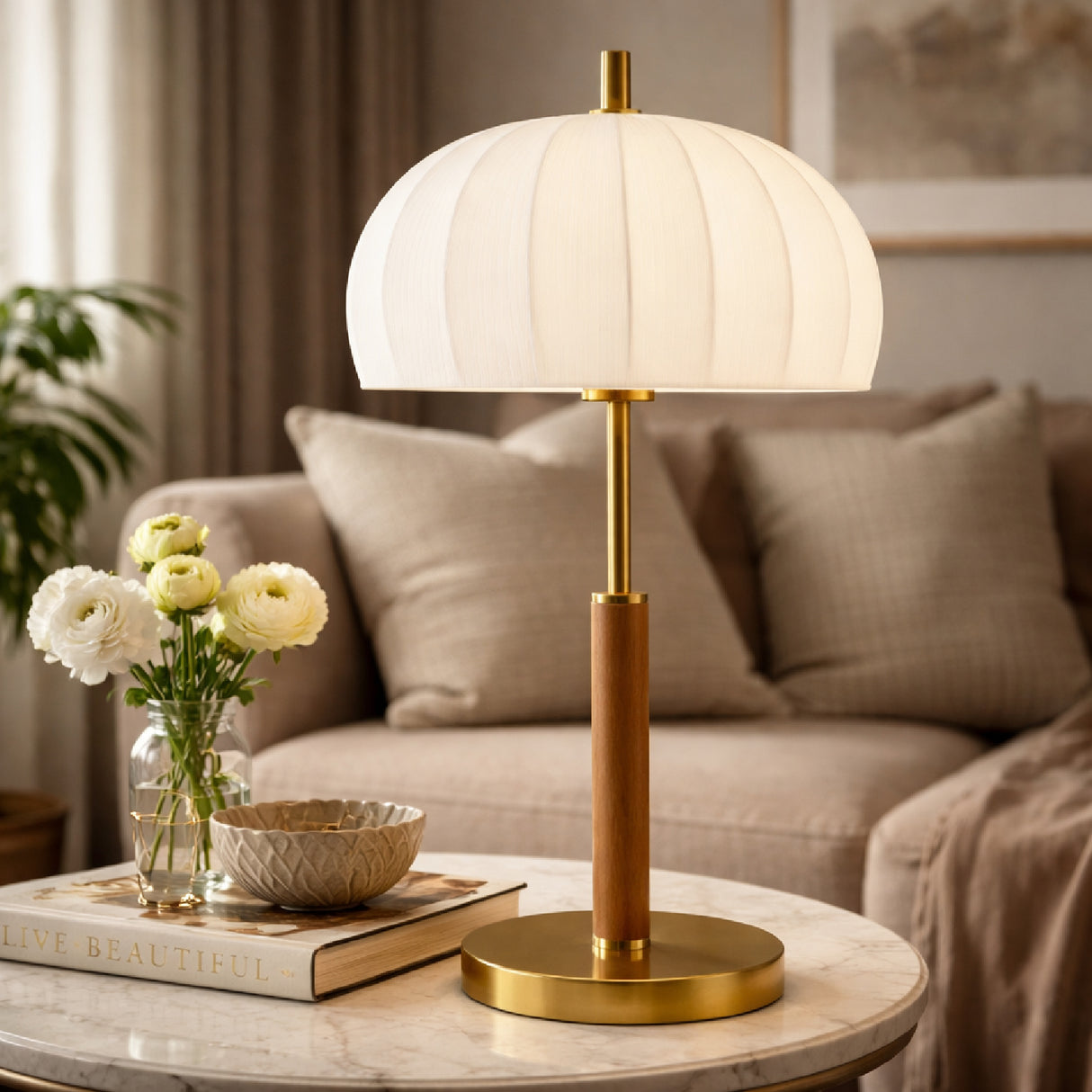 Modern European furniture - White Cotton Accent Table Lamp - www.oroa.com | Oroa.com