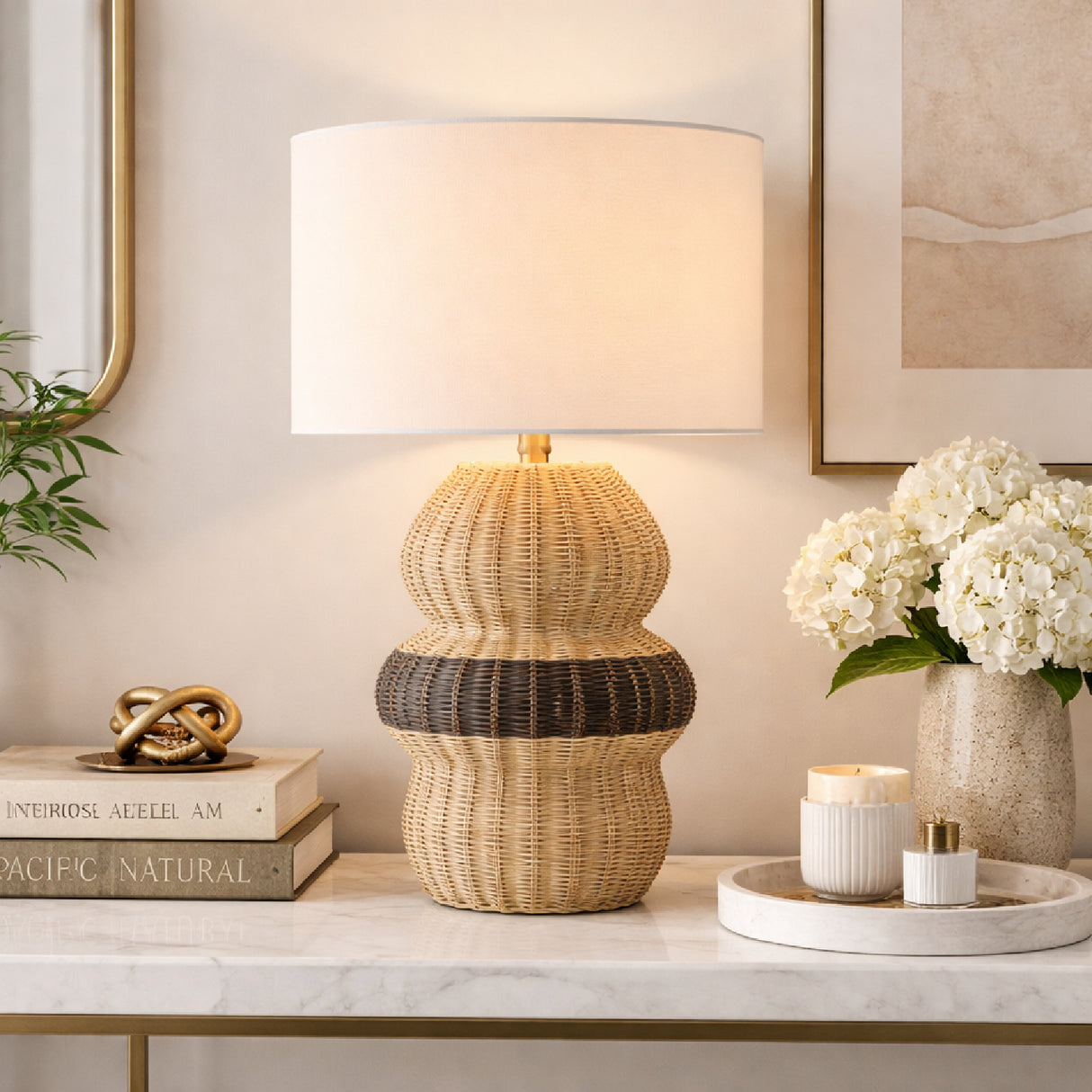 Modern European furniture - Wavy Rattan Base Table Lamp - www.oroa.com | Oroa.com