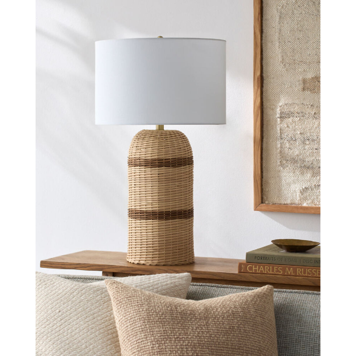 Modern European furniture - Beige Lined Rattan Table Lamp - www.oroa.com | Oroa.com
