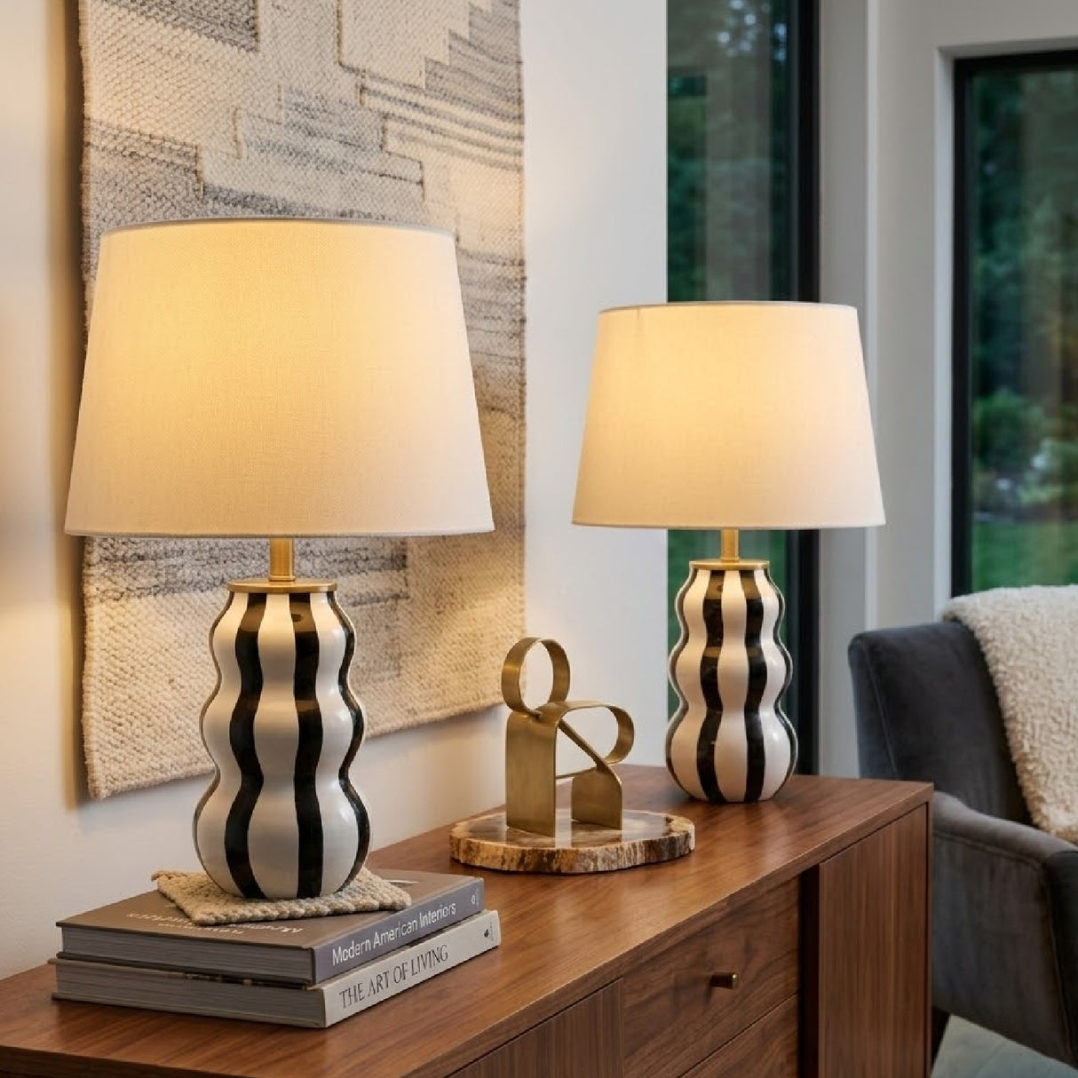 Modern European furniture - Wavy Stripes Ceramic Table Lamps (2) - www.oroa.com | Oroa.com