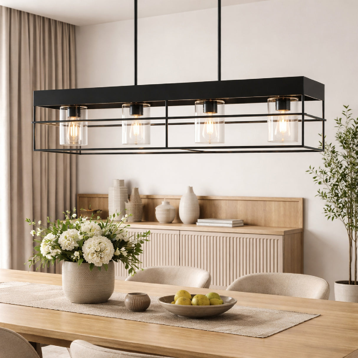Modern European furniture - Black Framed 4-Light Linear Chandelier - www.oroa.com | Oroa.com