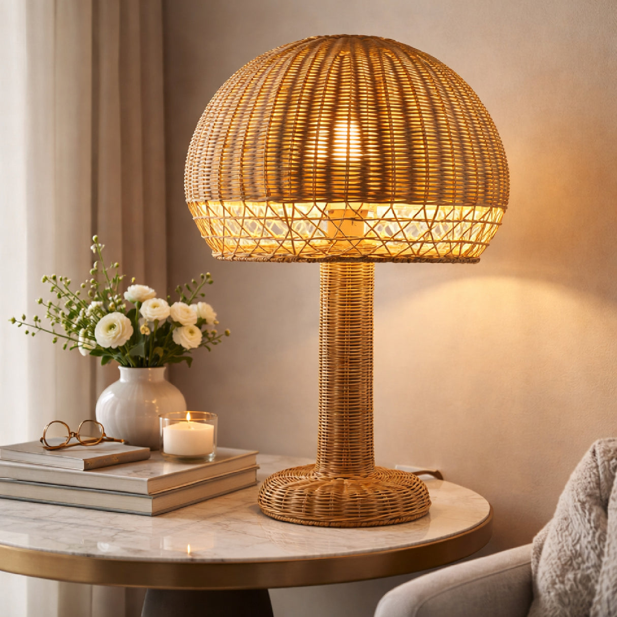Modern European furniture - Dome Natural Rattan Table Lamp - www.oroa.com | Oroa.com