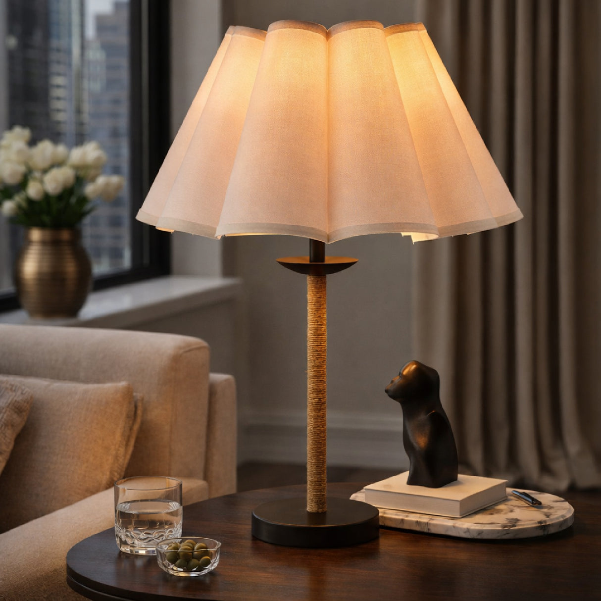 Modern European furniture - Pleated Cream Linen Table Lamp - www.oroa.com | Oroa.com