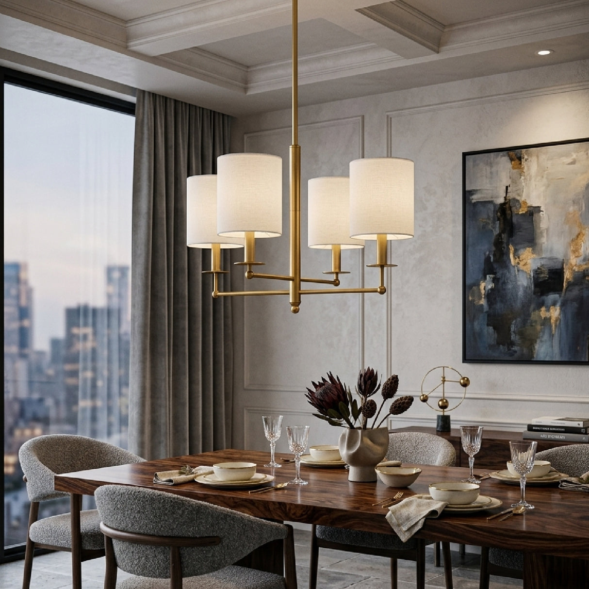 Modern European furniture - White Linen Shades Chandelier - www.oroa.com | Oroa.com