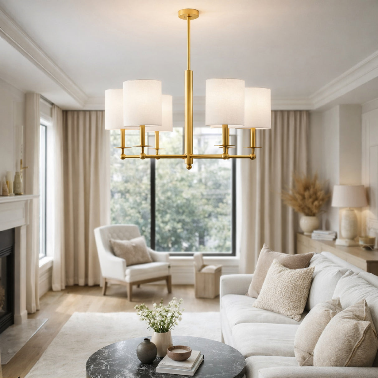 Modern European furniture - White Linen Shades Chandelier - www.oroa.com | Oroa.com