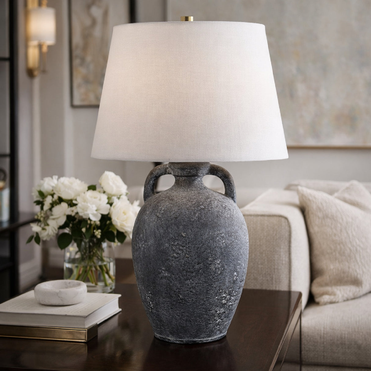 Modern European furniture - Black Ceramic Linen Table Lamp - www.oroa.com | Oroa.com