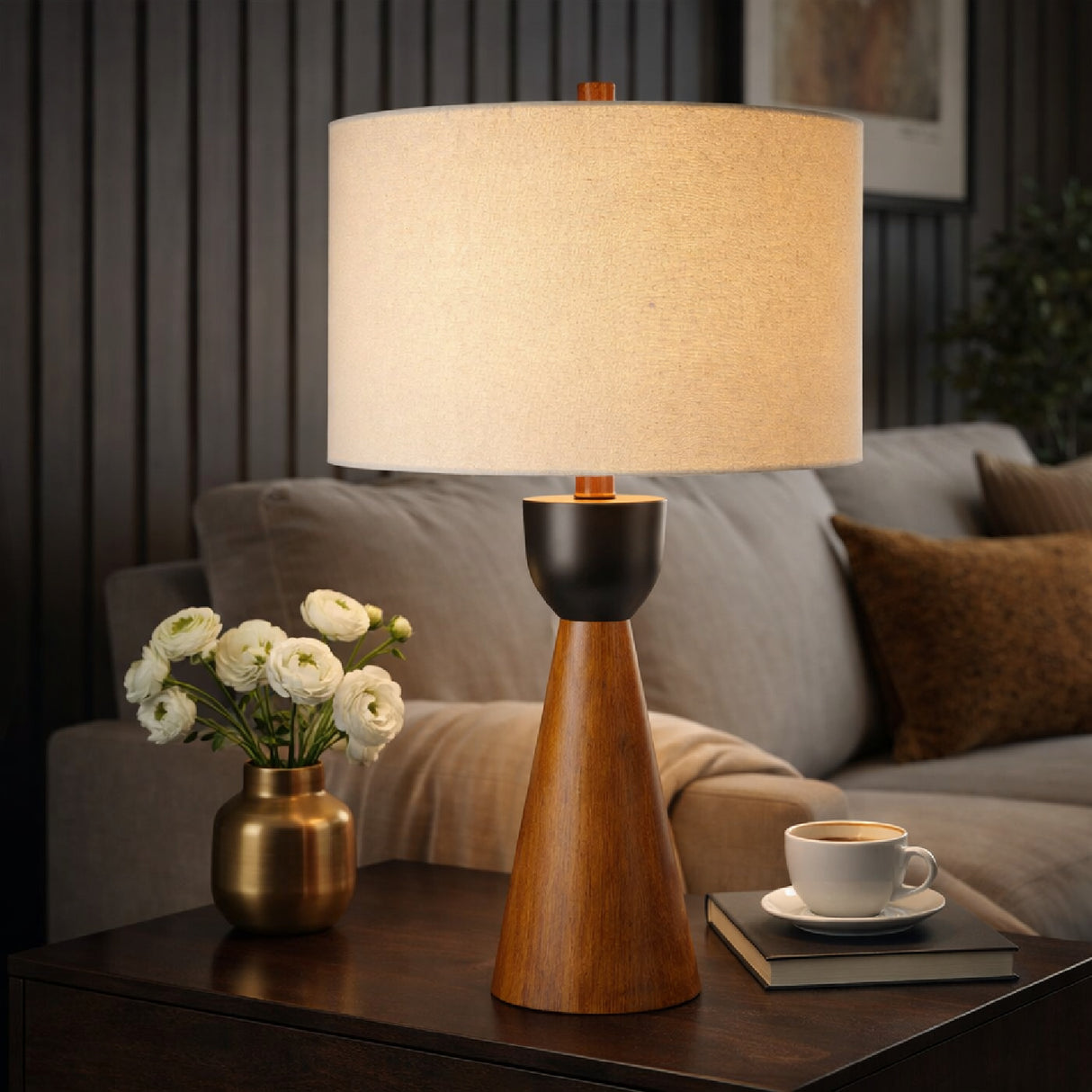 Modern European furniture - Beige Drum Linen Table Lamp - www.oroa.com | Oroa.com