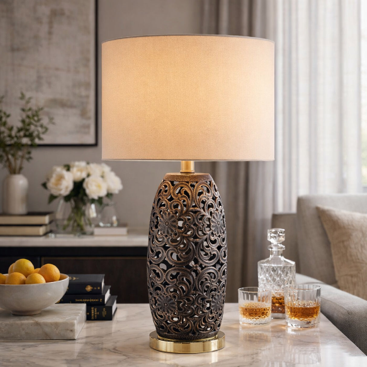 Modern European furniture - Floral Carved Ceramic Table Lamp - www.oroa.com | Oroa.com