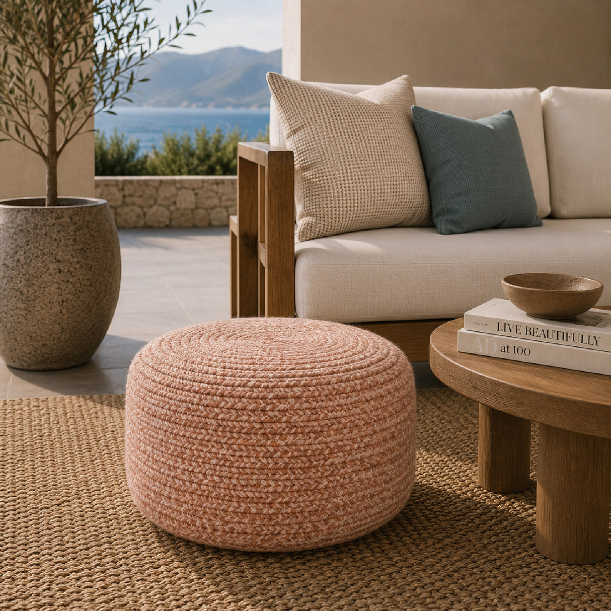 Modern furniture - Round Woven Outdoor Pouf - www.oroa.com | Oroa.com