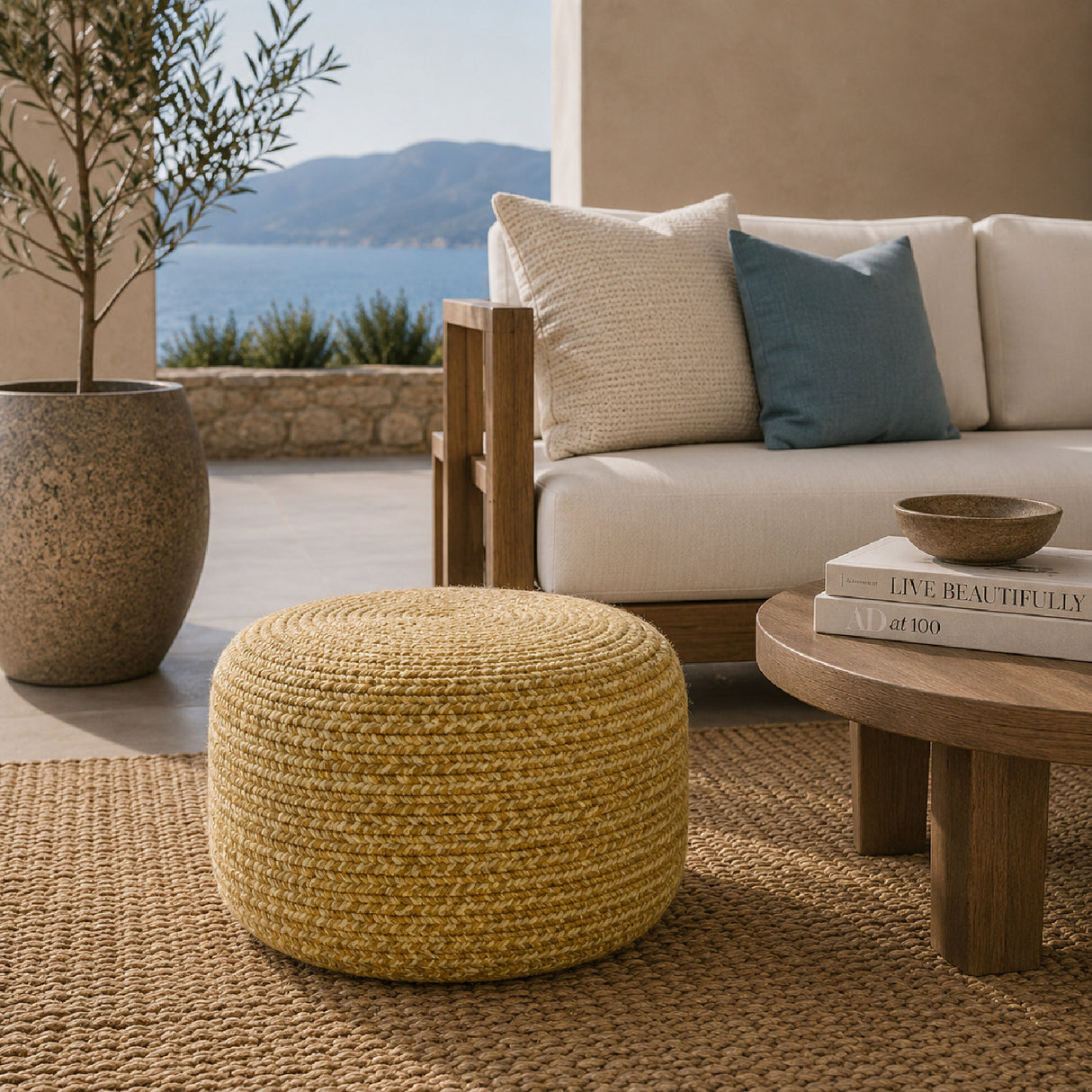 Modern furniture - Round Woven Outdoor Pouf - www.oroa.com | Oroa.com
