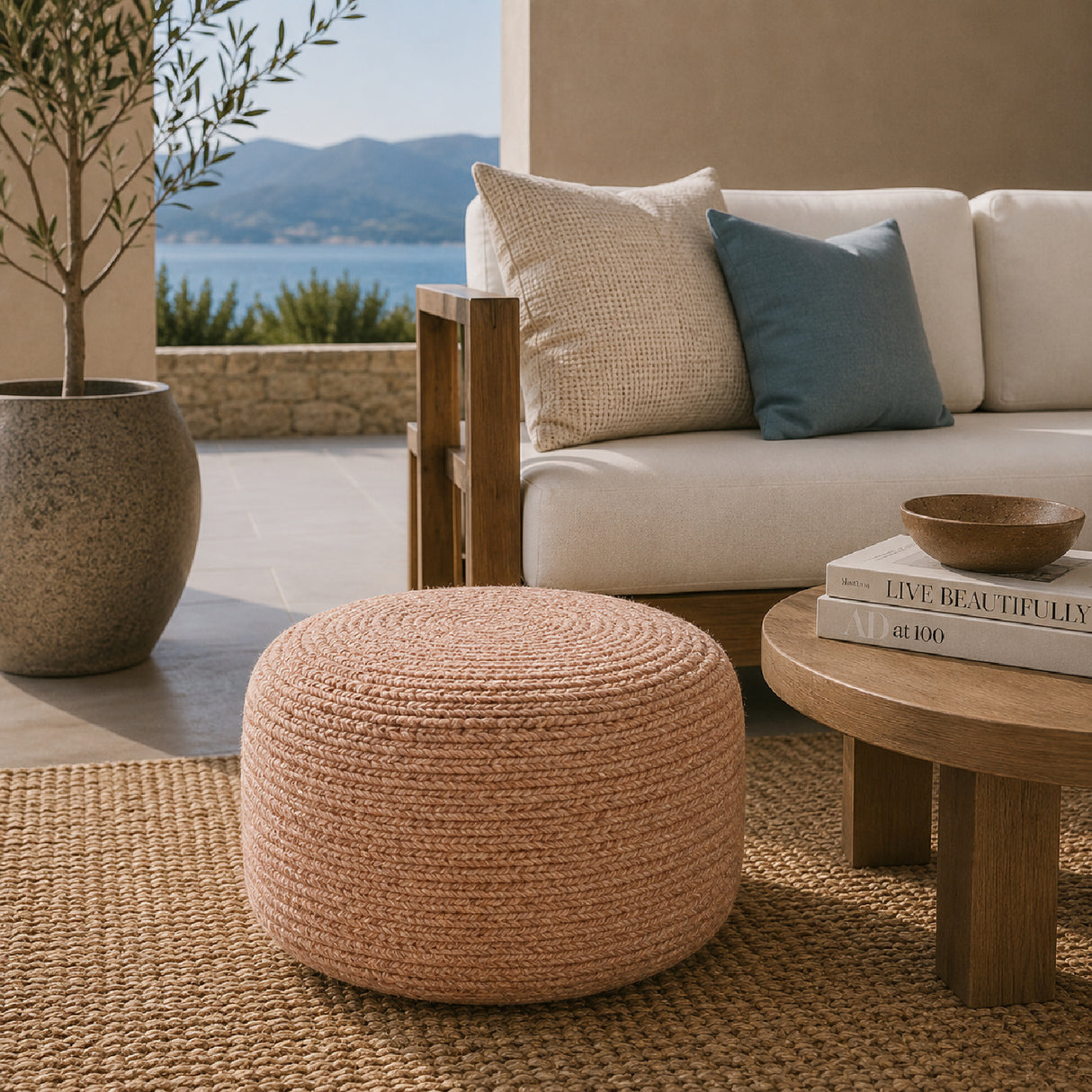 Modern furniture - Round Woven Outdoor Pouf - www.oroa.com | Oroa.com