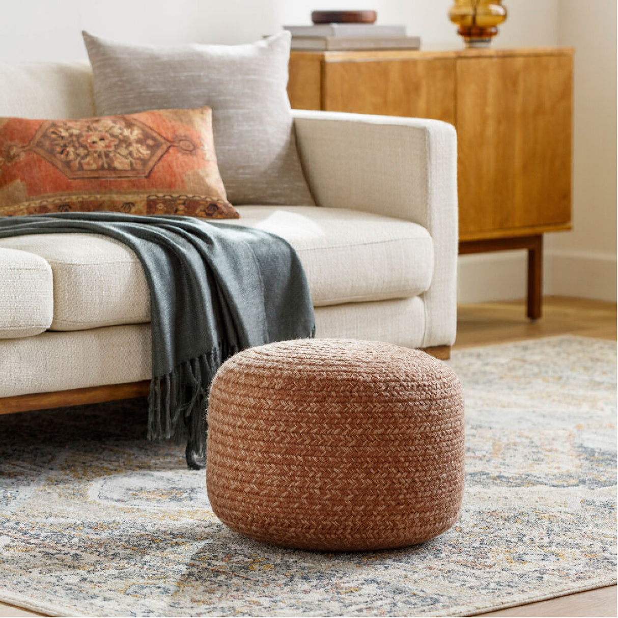 Modern furniture - Round Woven Outdoor Pouf - www.oroa.com | Oroa.com
