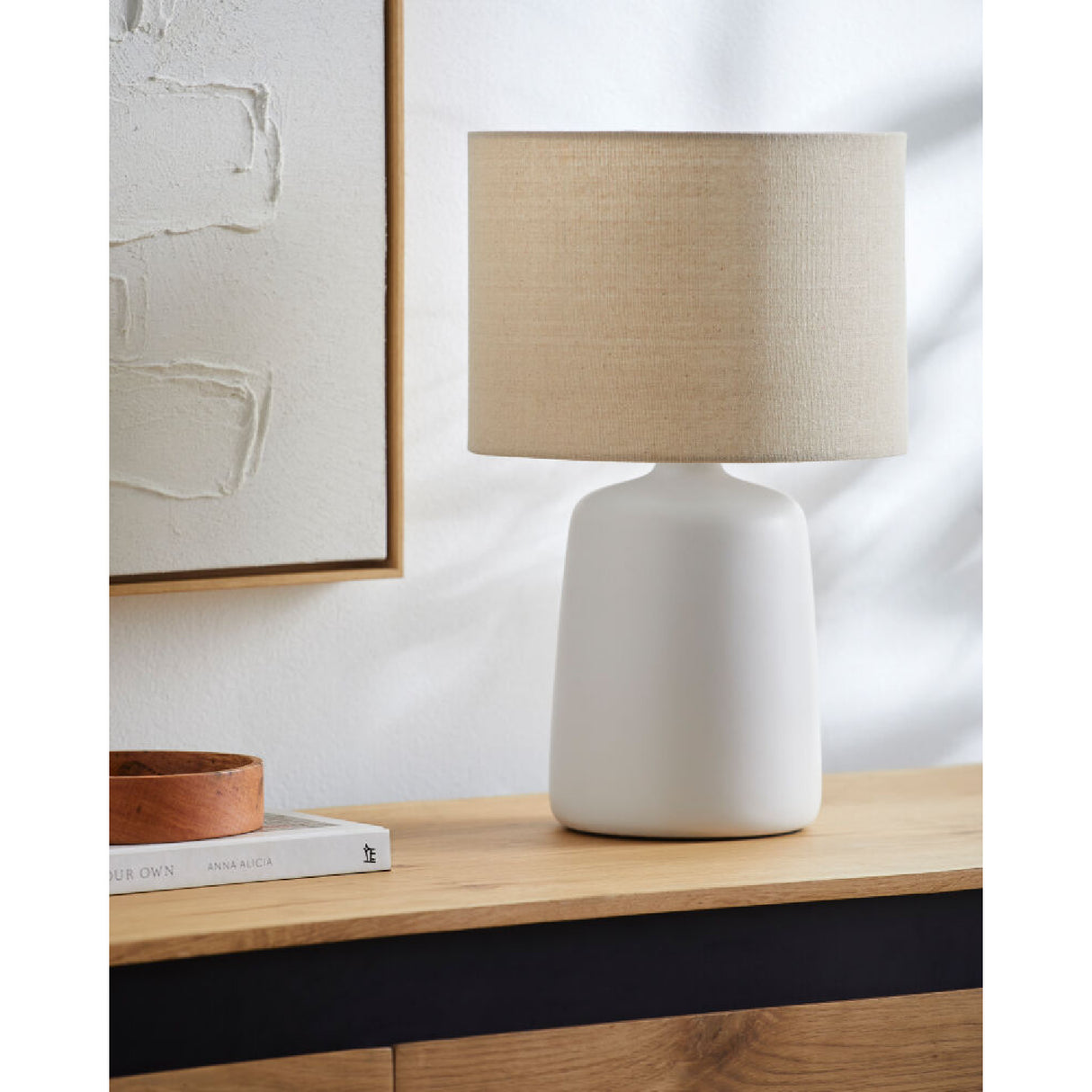 Modern European furniture - Beige Linen Ceramic Table Lamp L - www.oroa.com | Oroa.com