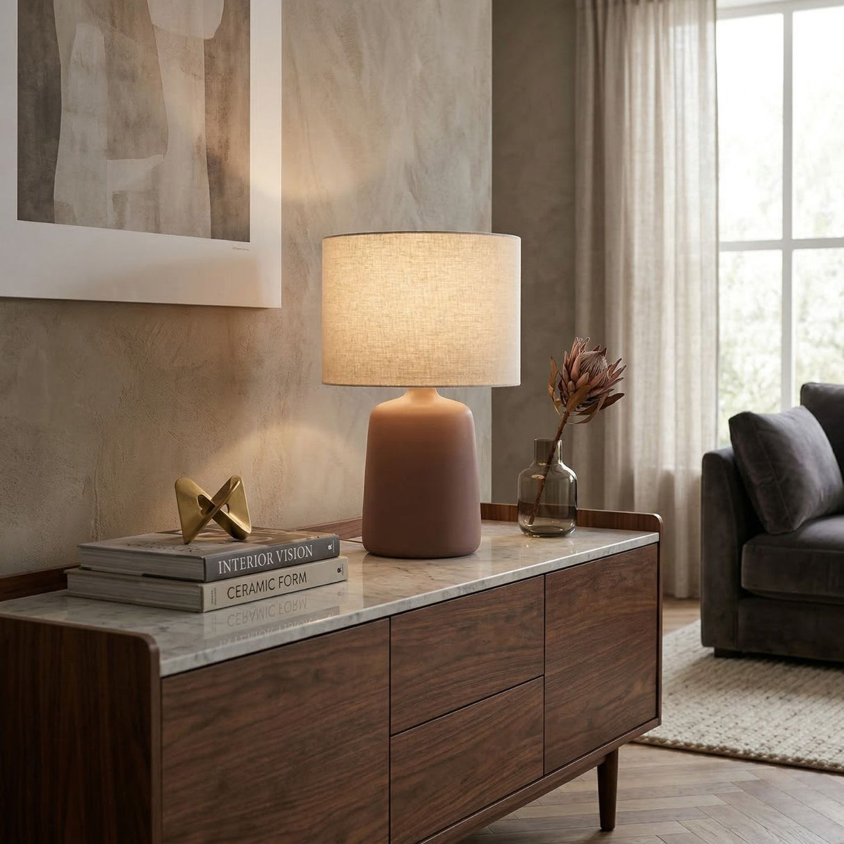 Modern European furniture - Beige Linen Ceramic Table Lamp L - www.oroa.com | Oroa.com