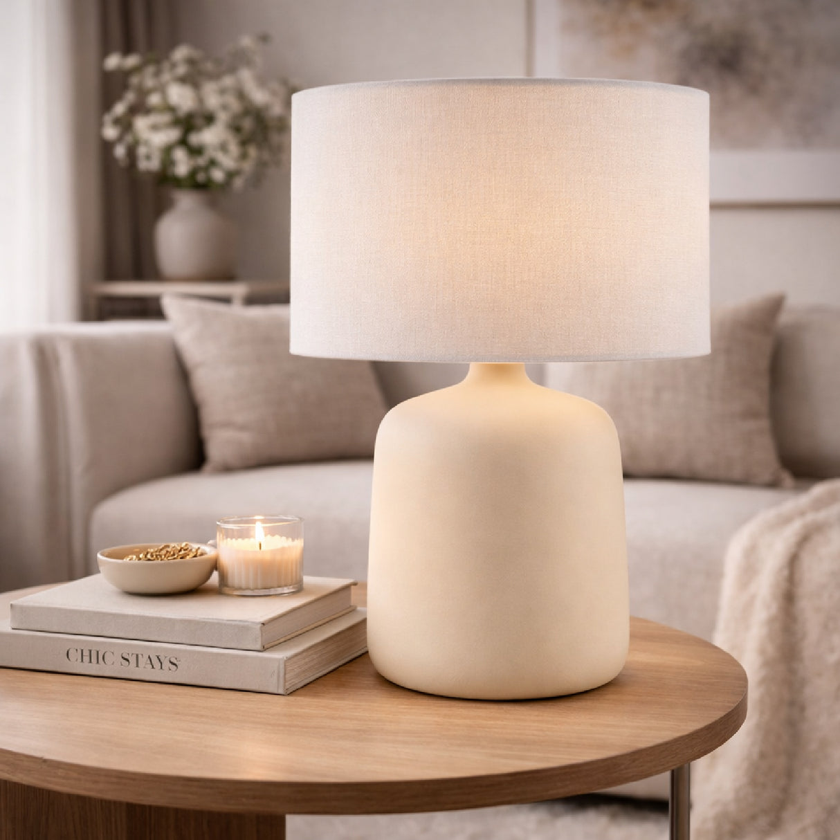 Modern European furniture - Ceramic White Linen Table Lamp - www.oroa.com | Oroa.com
