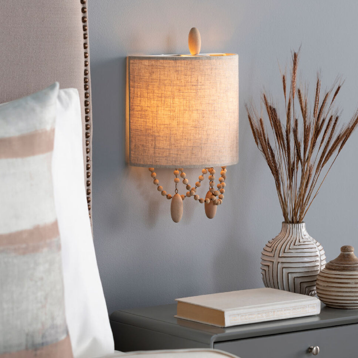 Modern European furniture - Beige Linen Beaded Wall Lamp - www.oroa.com | Oroa.com