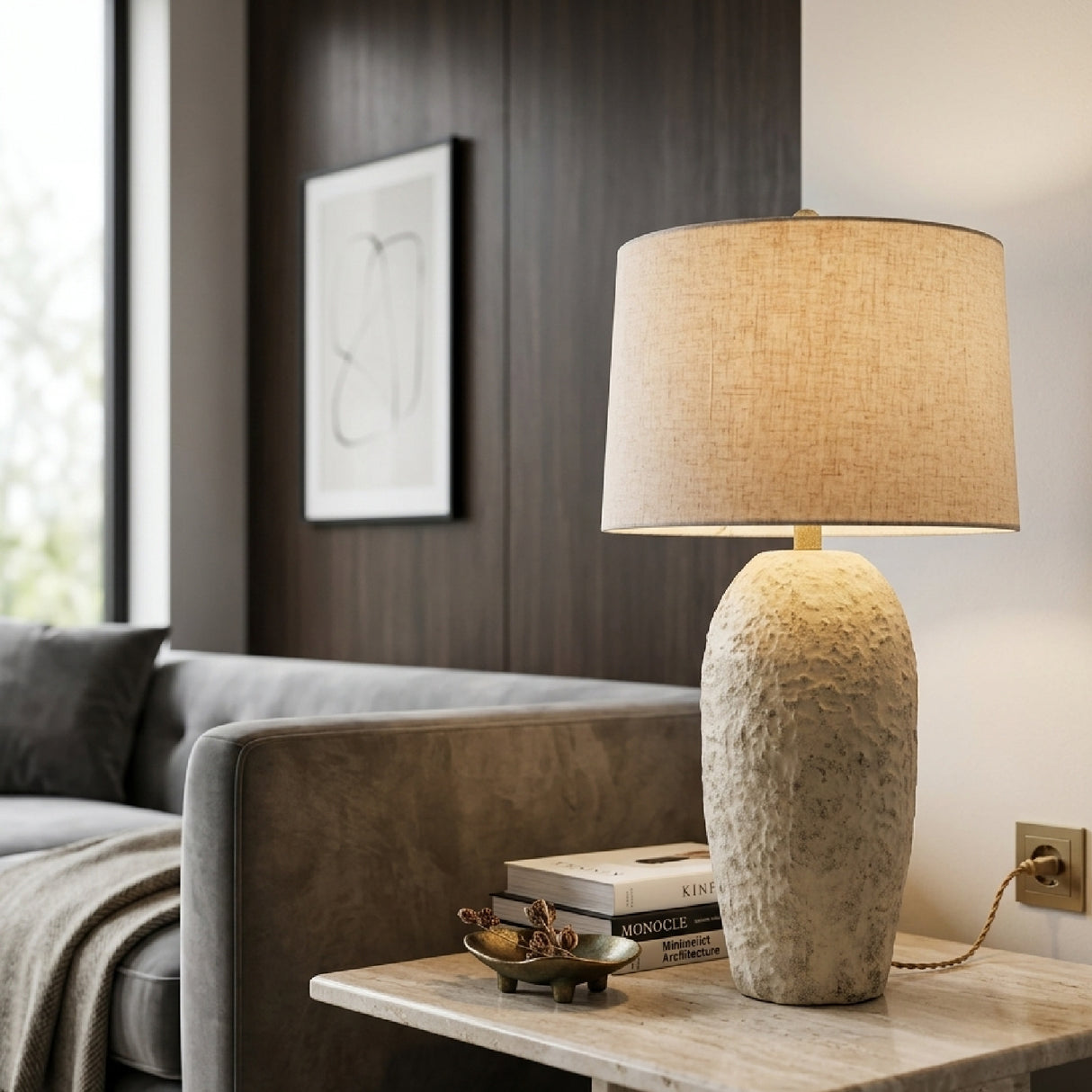 Modern European furniture - White Textured Ceramic Table Lamp - www.oroa.com | Oroa.com