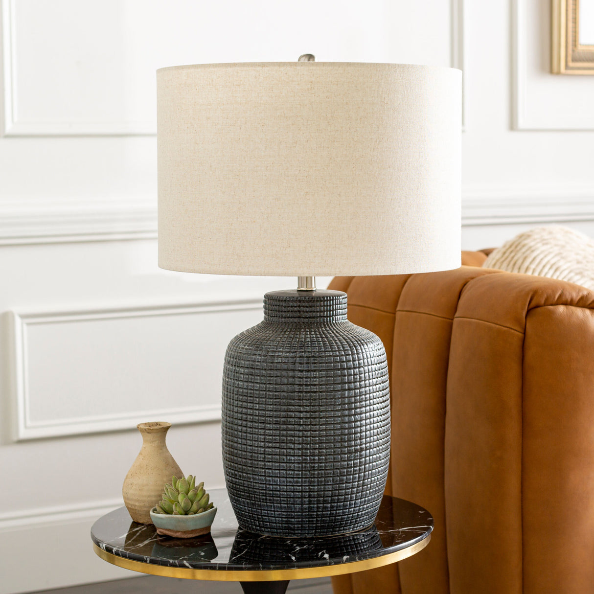 Modern European furniture - Beige Linen Ceramic Table Lamp - www.oroa.com | Oroa.com