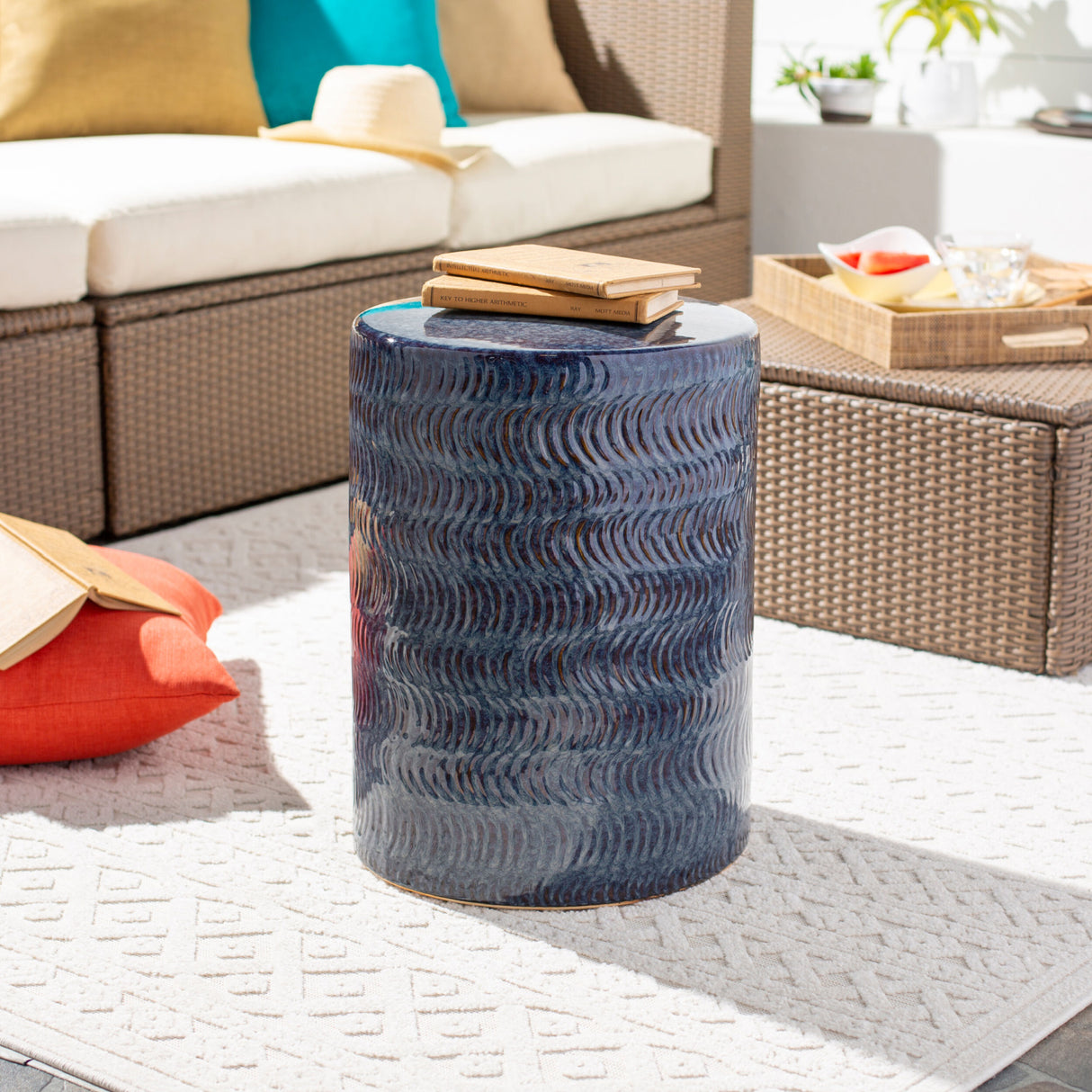 Modern European furniture - Blue Glazed Garden Stool - www.oroa.com | Oroa.com