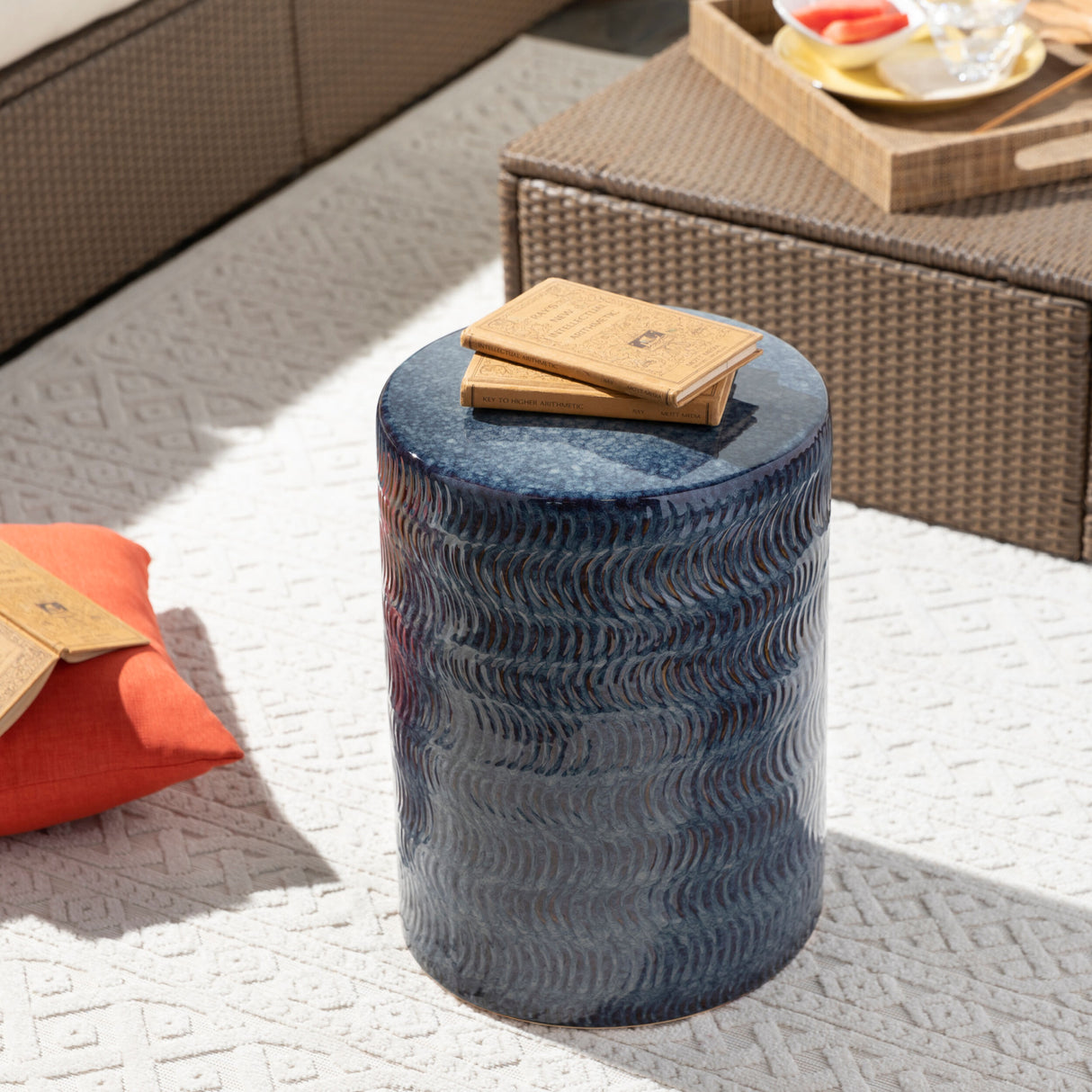 Modern European furniture - Blue Glazed Garden Stool - www.oroa.com | Oroa.com