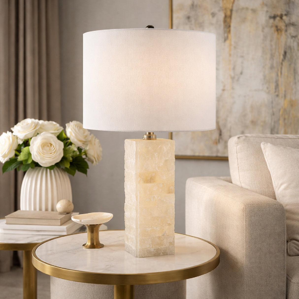Modern European furniture - Cream Stone Accent Table Lamp - www.oroa.com | Oroa.com